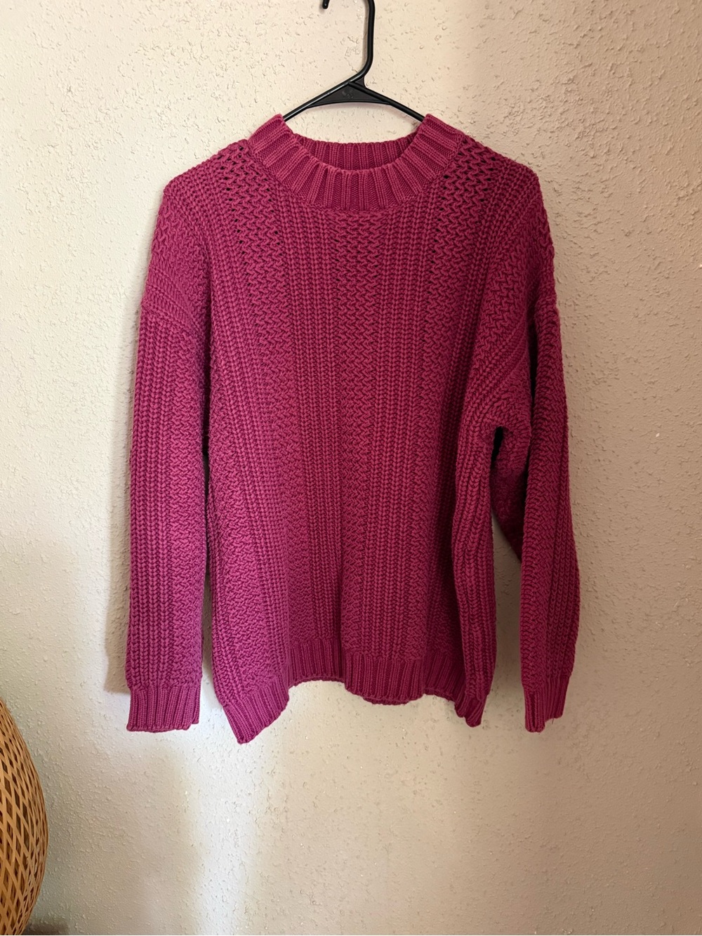 Vintage Eddie Bauer Cotton Chunky Knit Sweater Pink Crewneck Fisherman Sweater